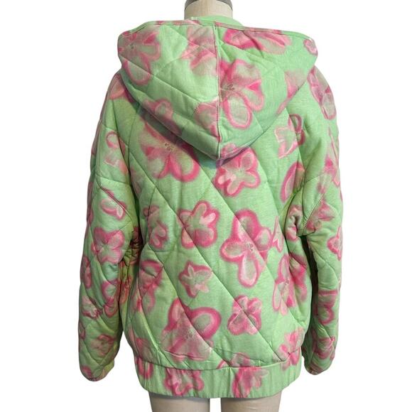 NWT Wild Fable Mint Pink Floral Quilted Zip Hoodie Sweatshirt XS - Picture 2 of 8